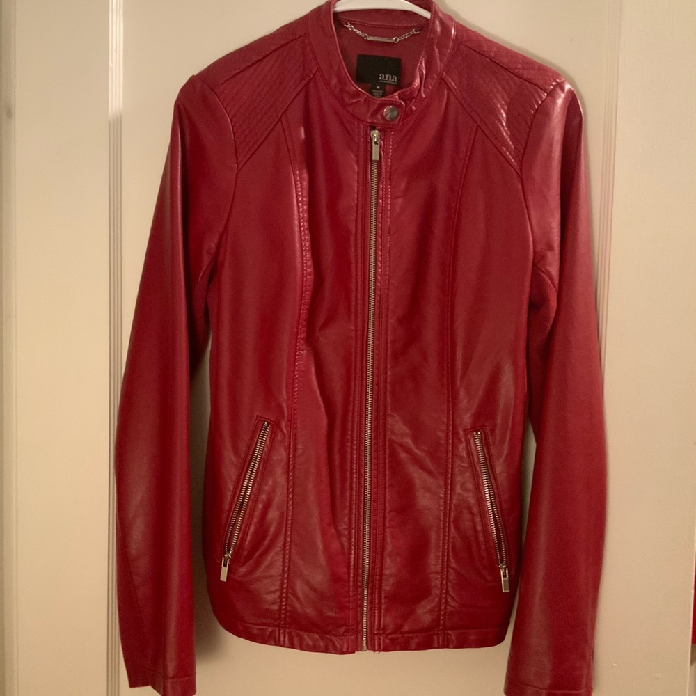 Ana Red Faux Leather Jacket w/ Knitted Side Panels
